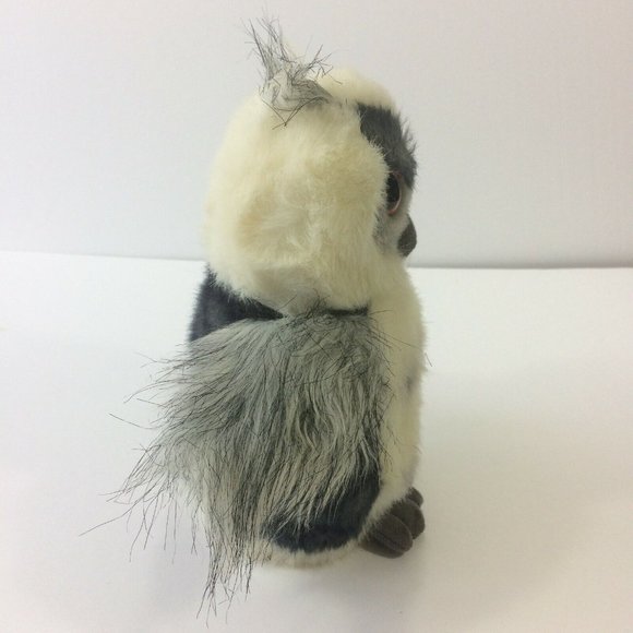 Aurora Horned Owl Plush White Gray 9" Stuffed Animal Toy Realistic Orange Eyes - Picture 8 of 12